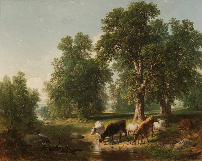 Riverside Cattle Landscape oil painting Wall art Giclee Printed on canvas P168