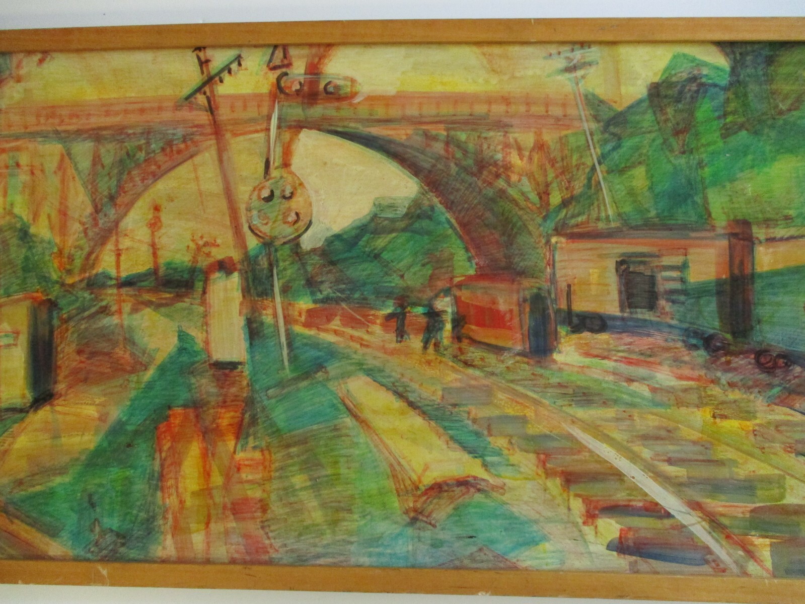 CROZIER PAINTING 1964 URBAN REGIONALISM AMERICAN MODERNISM RAILROAD TRAIN TRACKS