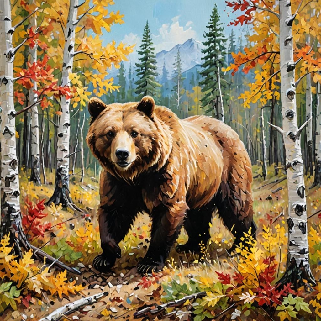 ACEO Art Card Grizzly bear before hibernation in the fall