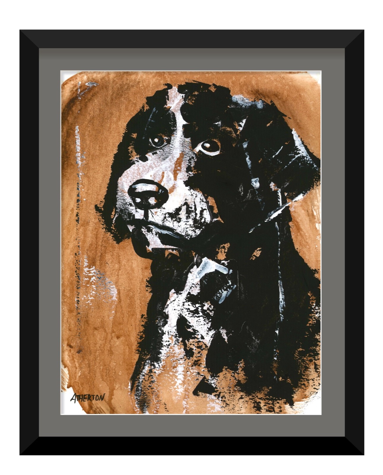 Original 9×12 Abstract Dog Portrait Painting Black & White Modern Art Texture