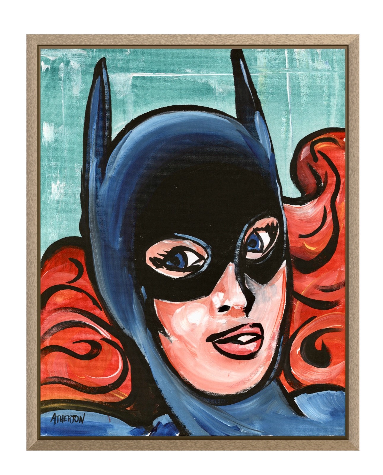 Atherton 11×14 Original Pop Art Comic Acrylic Painting «Bat Girl» hand signed