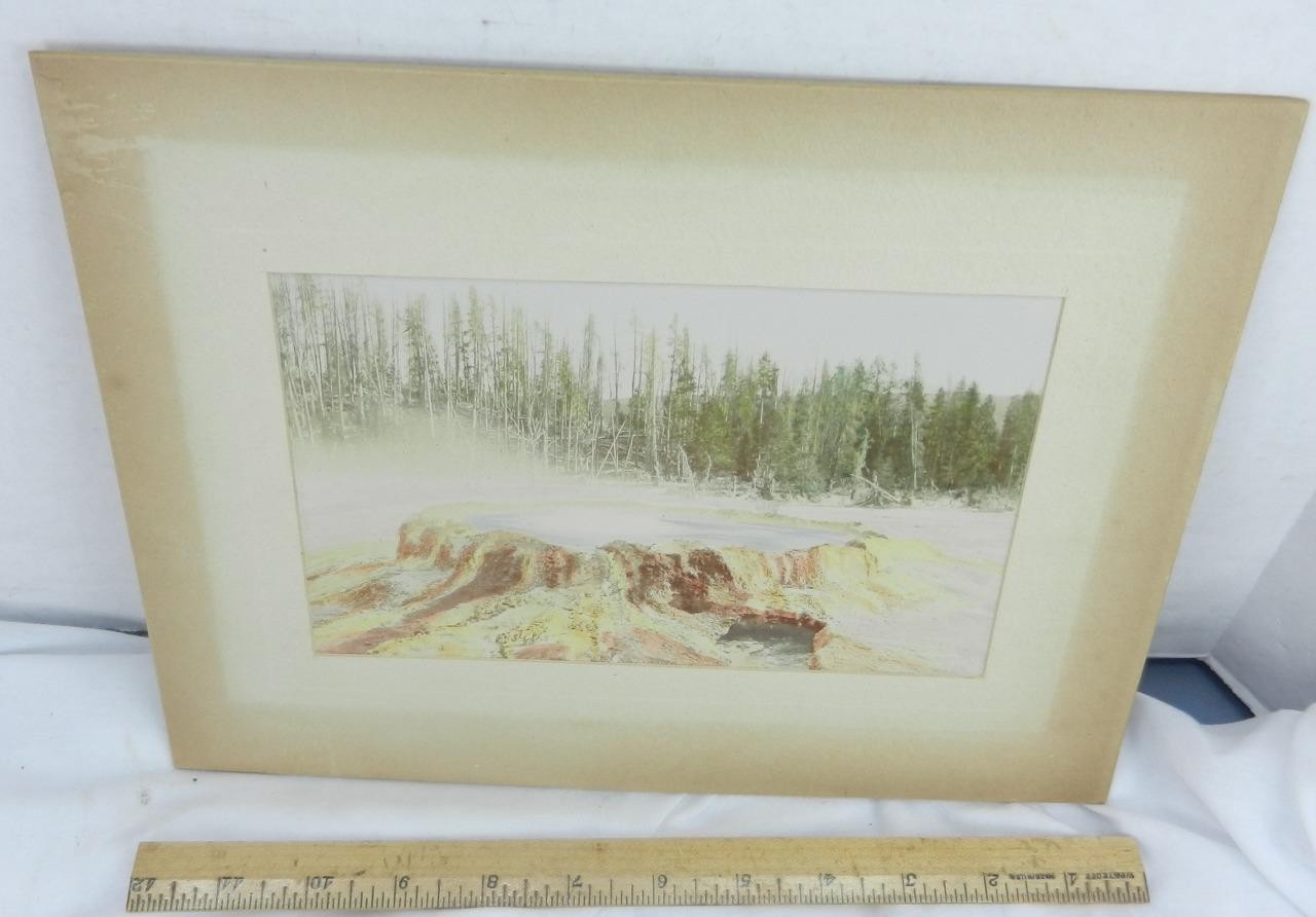 Frank Jay Haynes Hand Painted Water Color Photo THE PUNCH BOWL Yellowstone Park