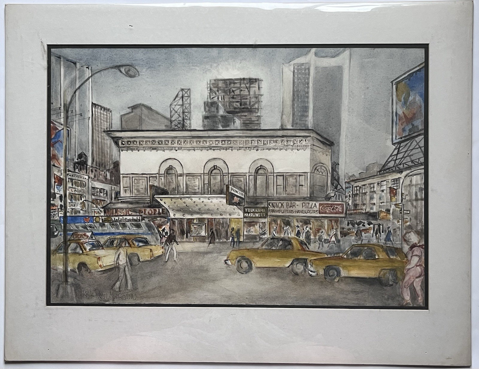 70s New York City NYC Street Scene Painting Princess Theater Skyline Cars