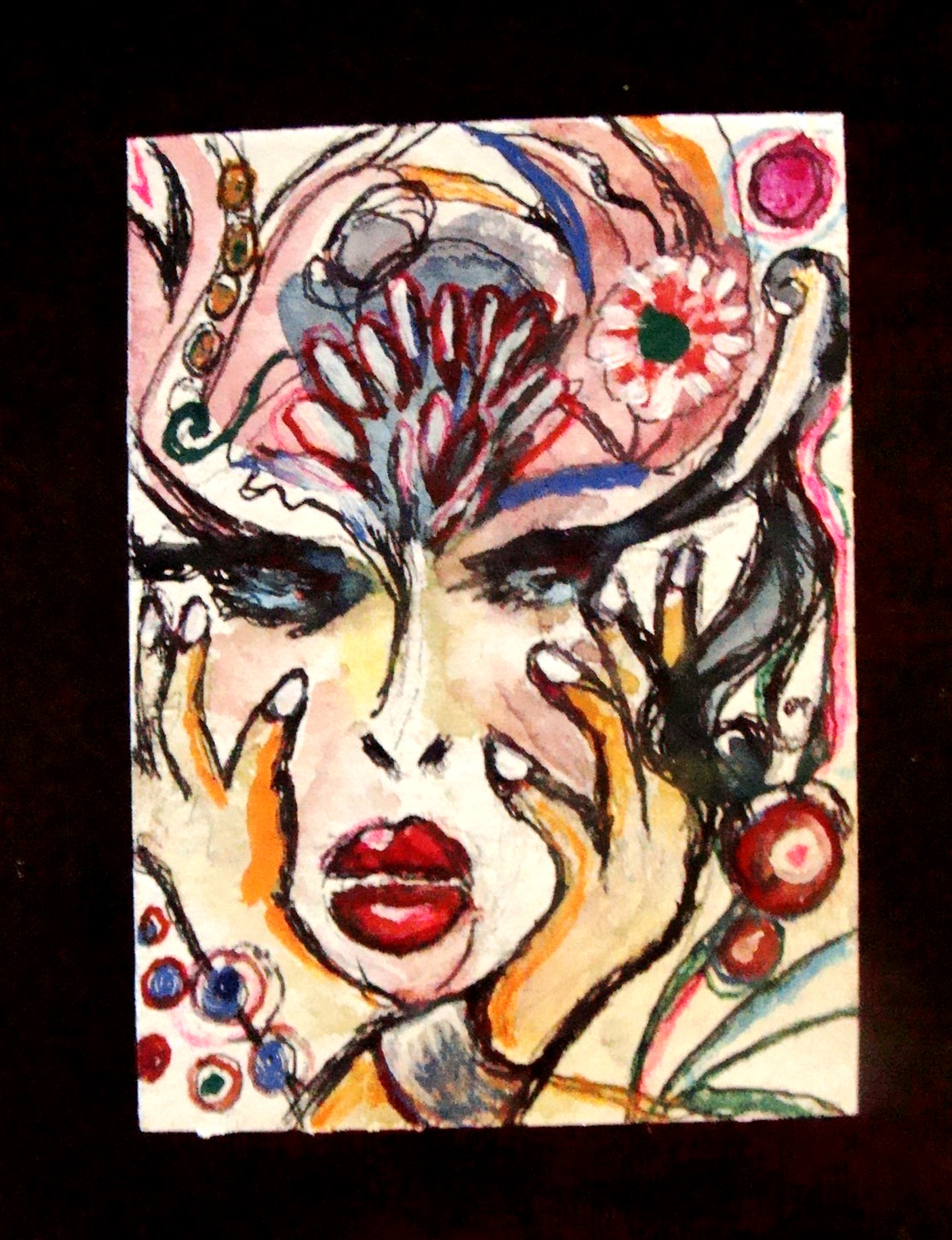 Original watercolor and ink painting on paper ACEO «Lost her Keys» Tarrantts