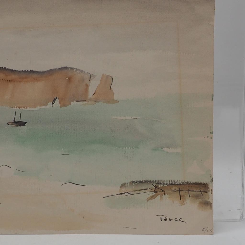 Watercolor Painting Ink Drawing on Paper circa 1955