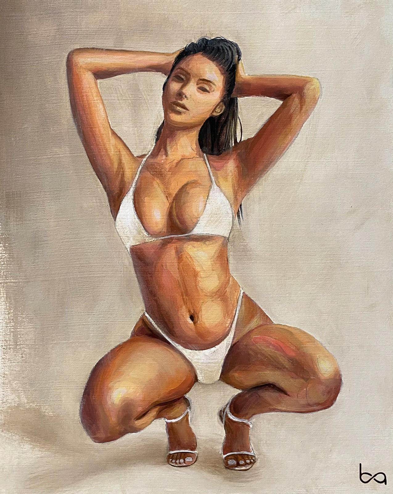 Crouched Figure Painting 8×10″ Acrylic Original Posing Woman on Gallery Paper