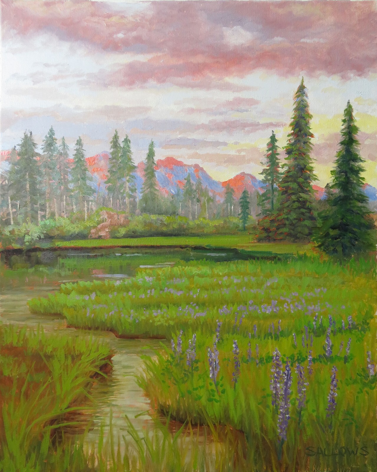 Original Oil Painting Landscape Mount Baker Washington 16×20 Sallows Pine Trees