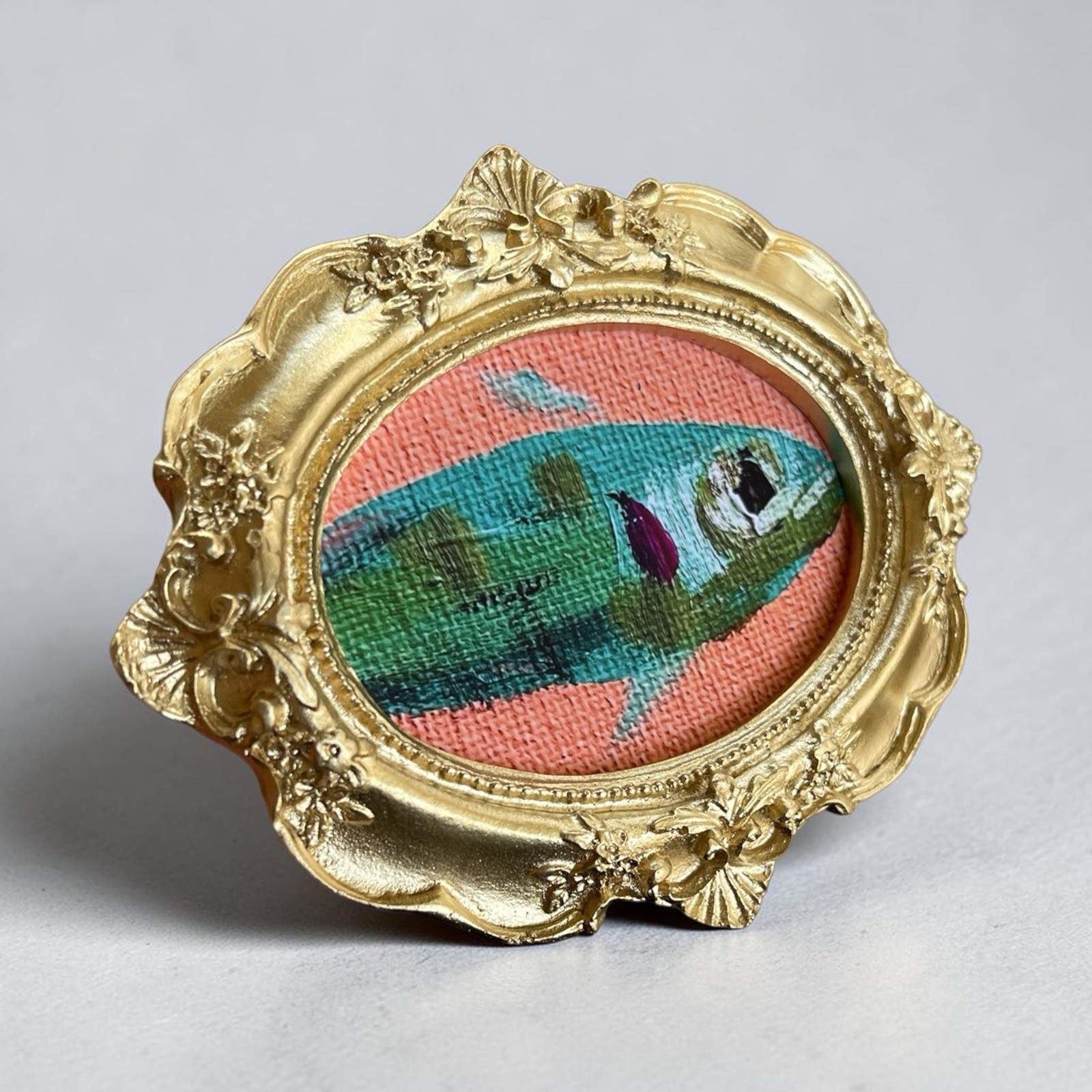 Colorful Sardine Fish mini gloss print • gold vintage style ornate frame