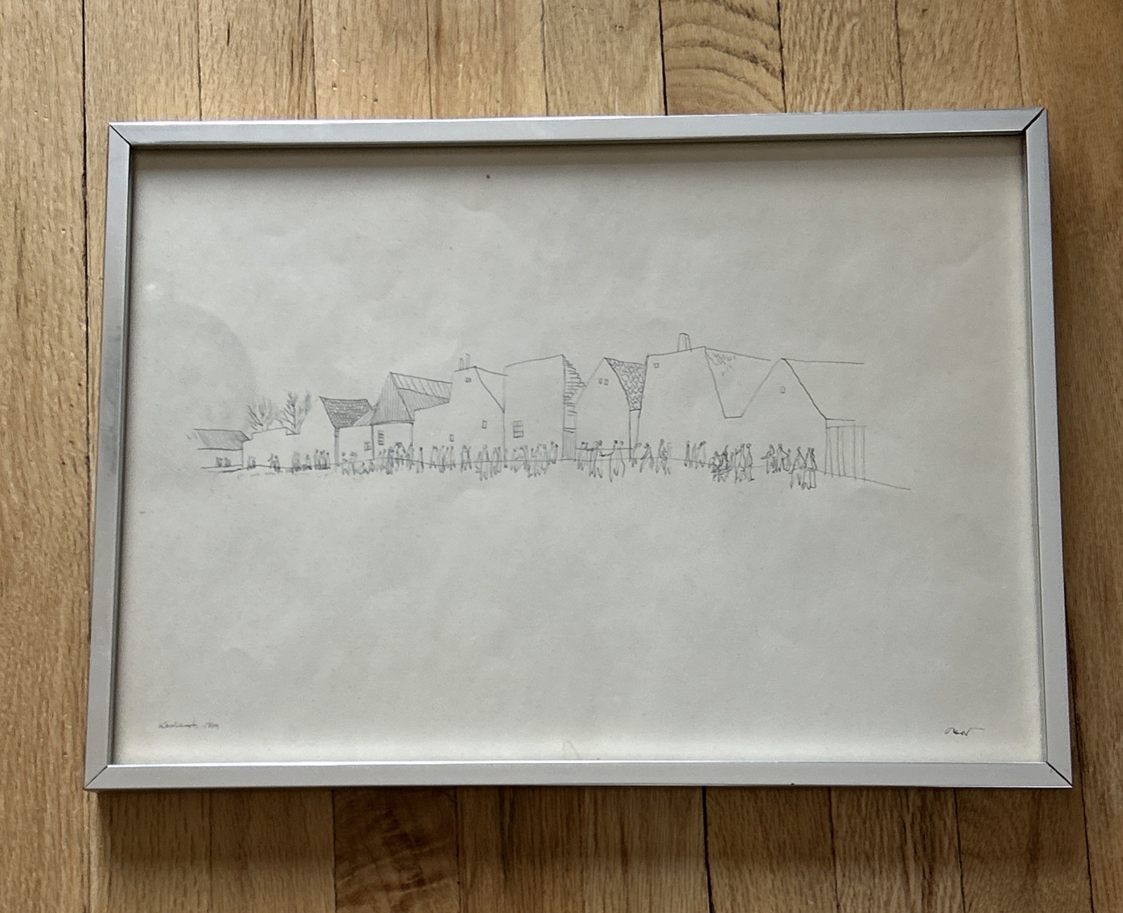 Vintage 1986 Ink on Paper Illegibly Signed Hungarian Line Drawing Landscape