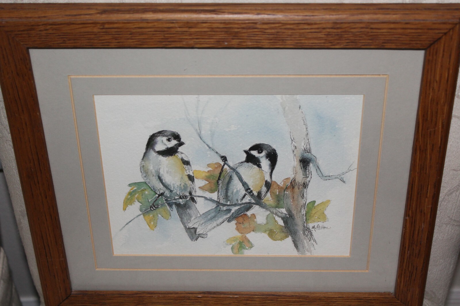 CHICKADEE Watercolor Bird Artwork Painting 13″ x 15″ Sighted 7×9 – M. Patton