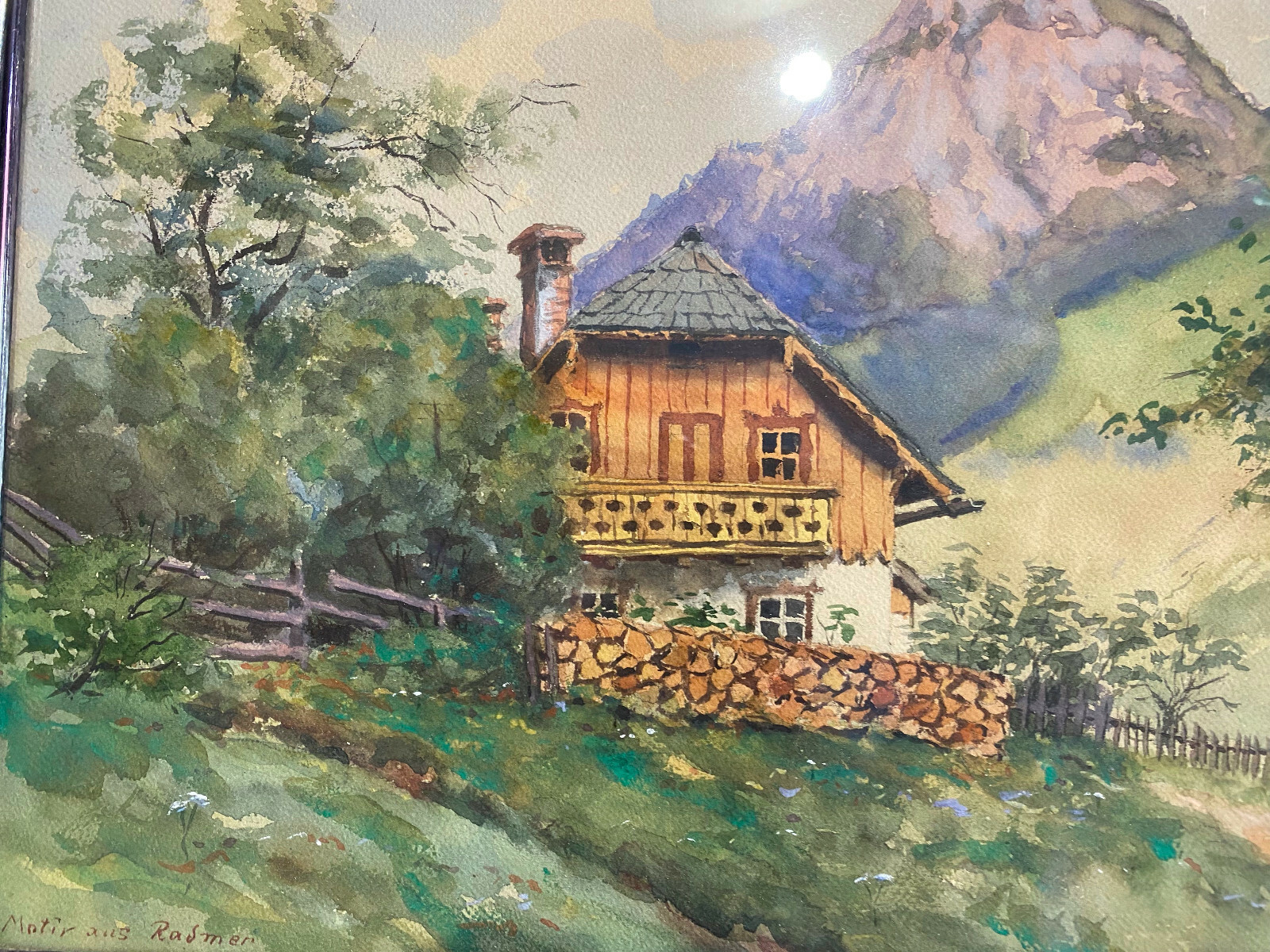 ::WATERCOLOUR SIGNED H.NÄBL 1927 ALPINE HUT WITH MOUNTAINS NEAR RADMER STYRIA