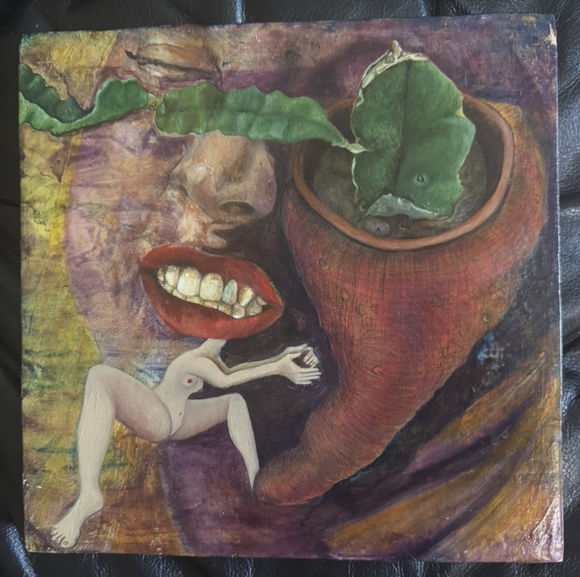 2 Surreal Psychedelic Oil Paintings, Wood by Lori Hanson-Perko Visionary Work 92