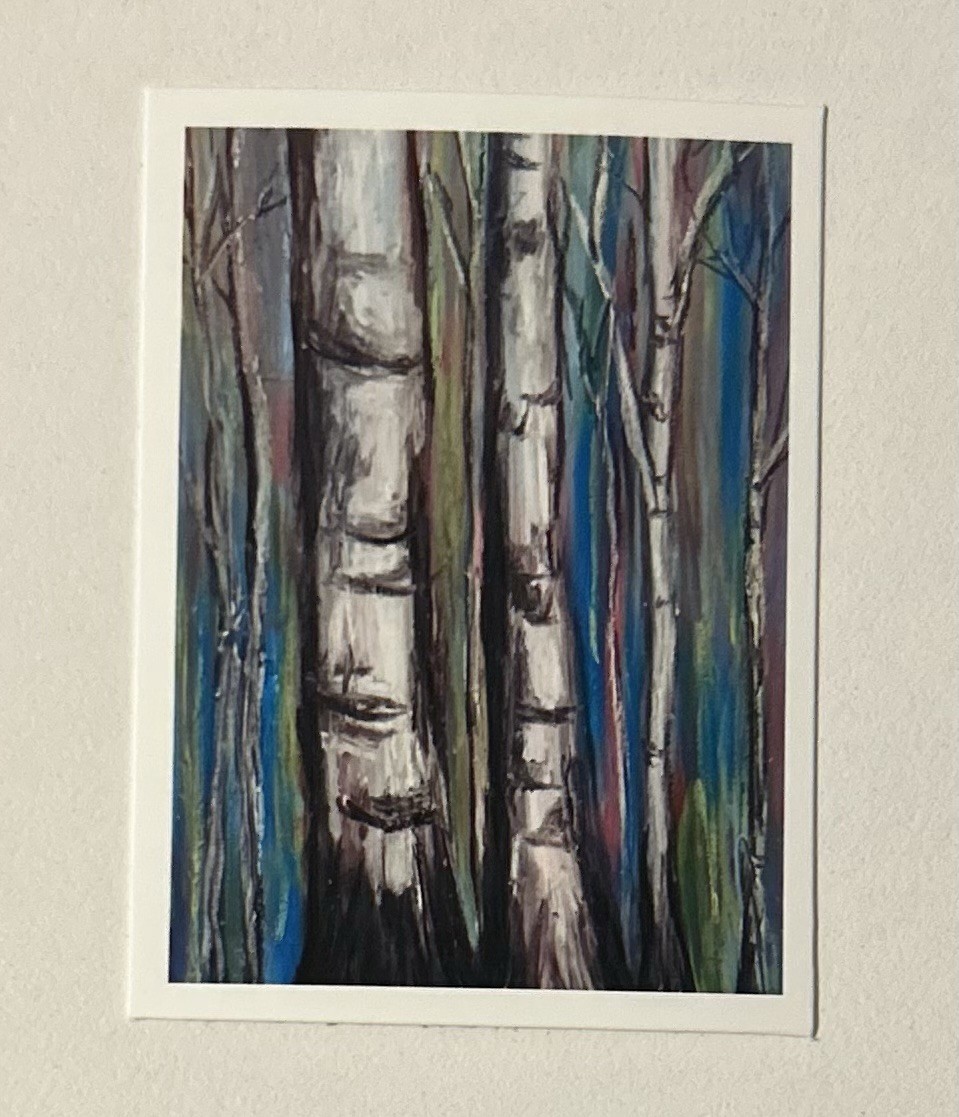 ACEO Abstract Trees Original Landscape, Oil Pastel Print, COA By Sasha Lehto
