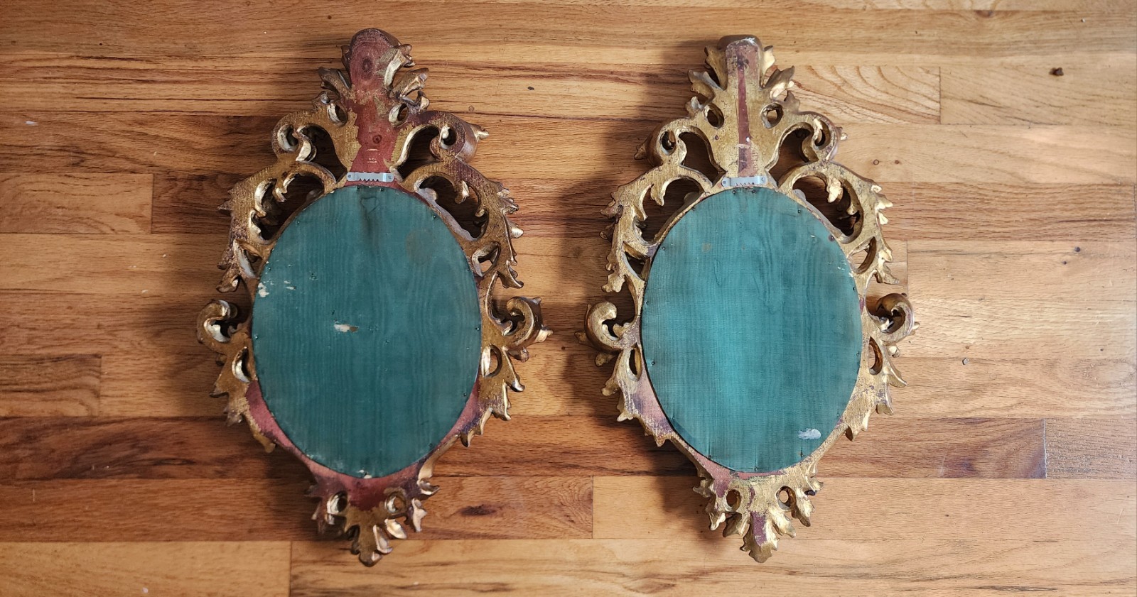Set of two antique hand painted and signed wall plaques Rococo style