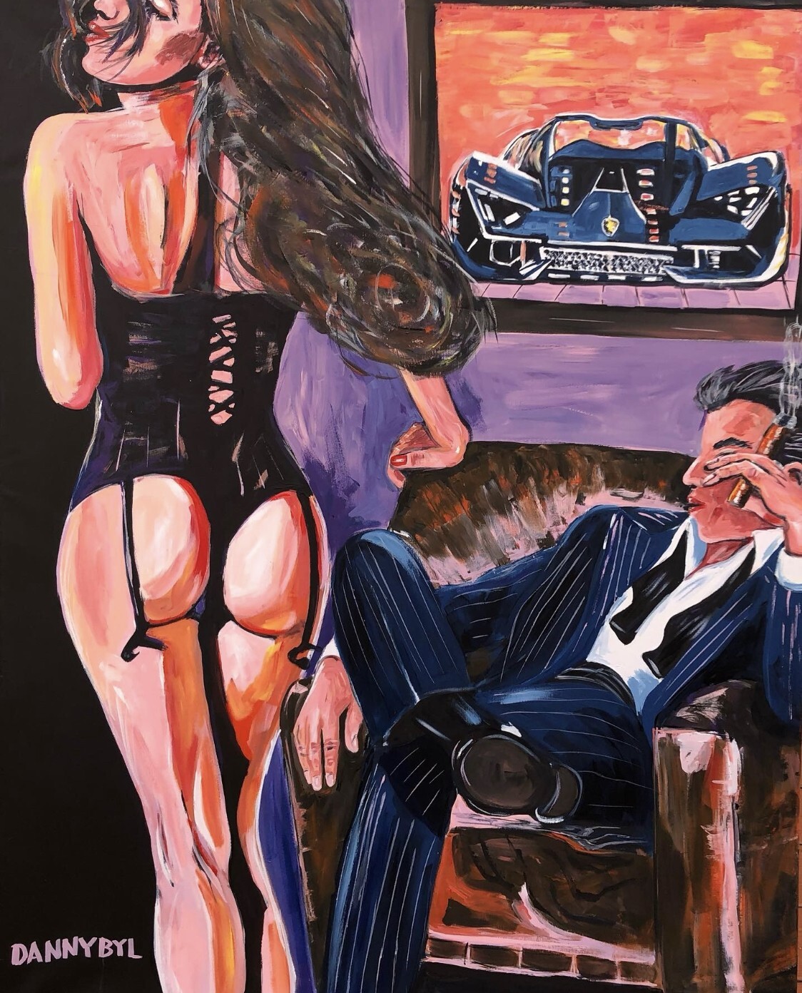 12 Large CIGAR Man Cave Whiskey & Wine Babes Original Paintings Art Dan Byl 4×5′