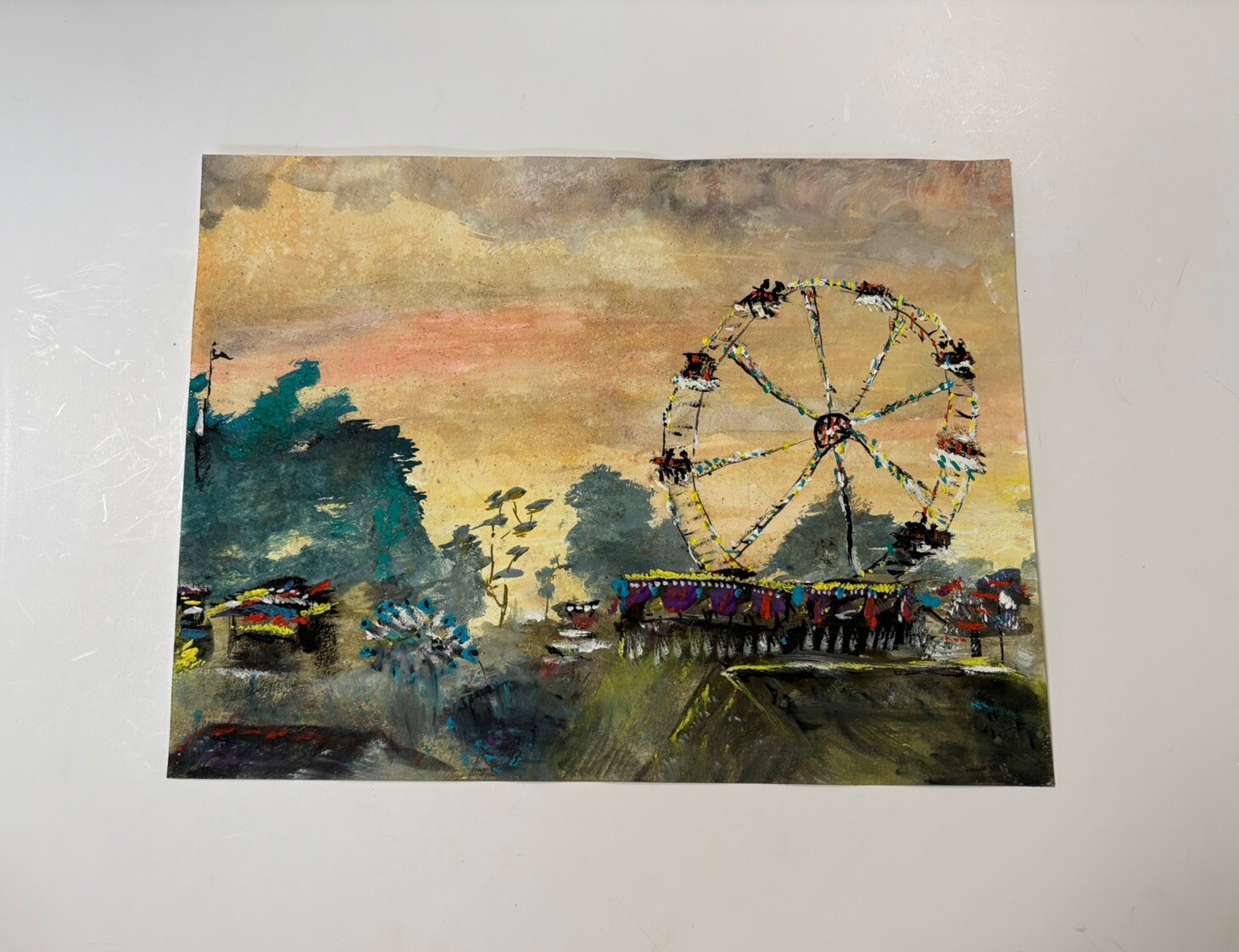 Original Painting Pima County Fair Tucson Arizona Carnival Amusement Park