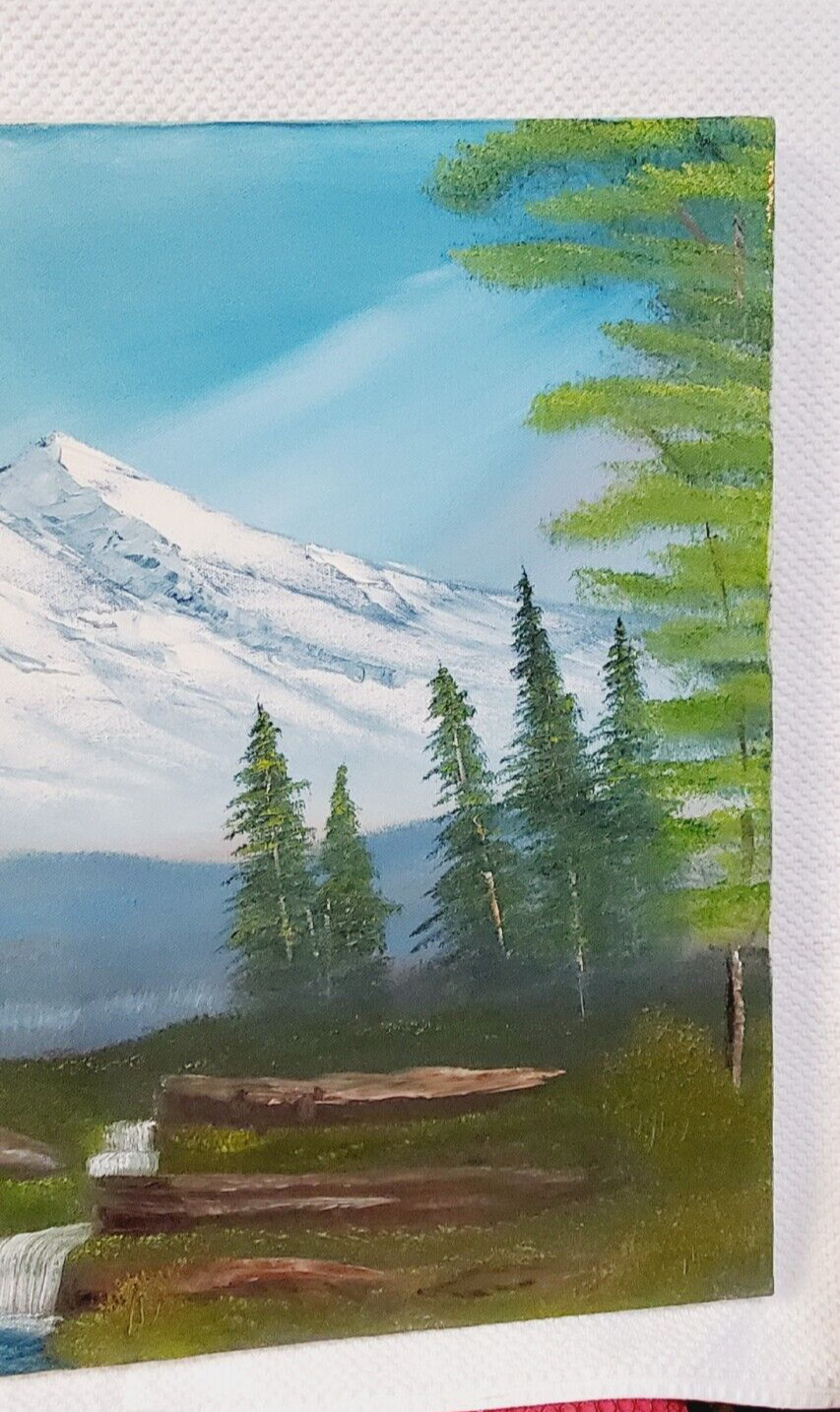 Bob Ross Inspired Landscape Oil Painting, Mountain Scene, 24″ x 18″