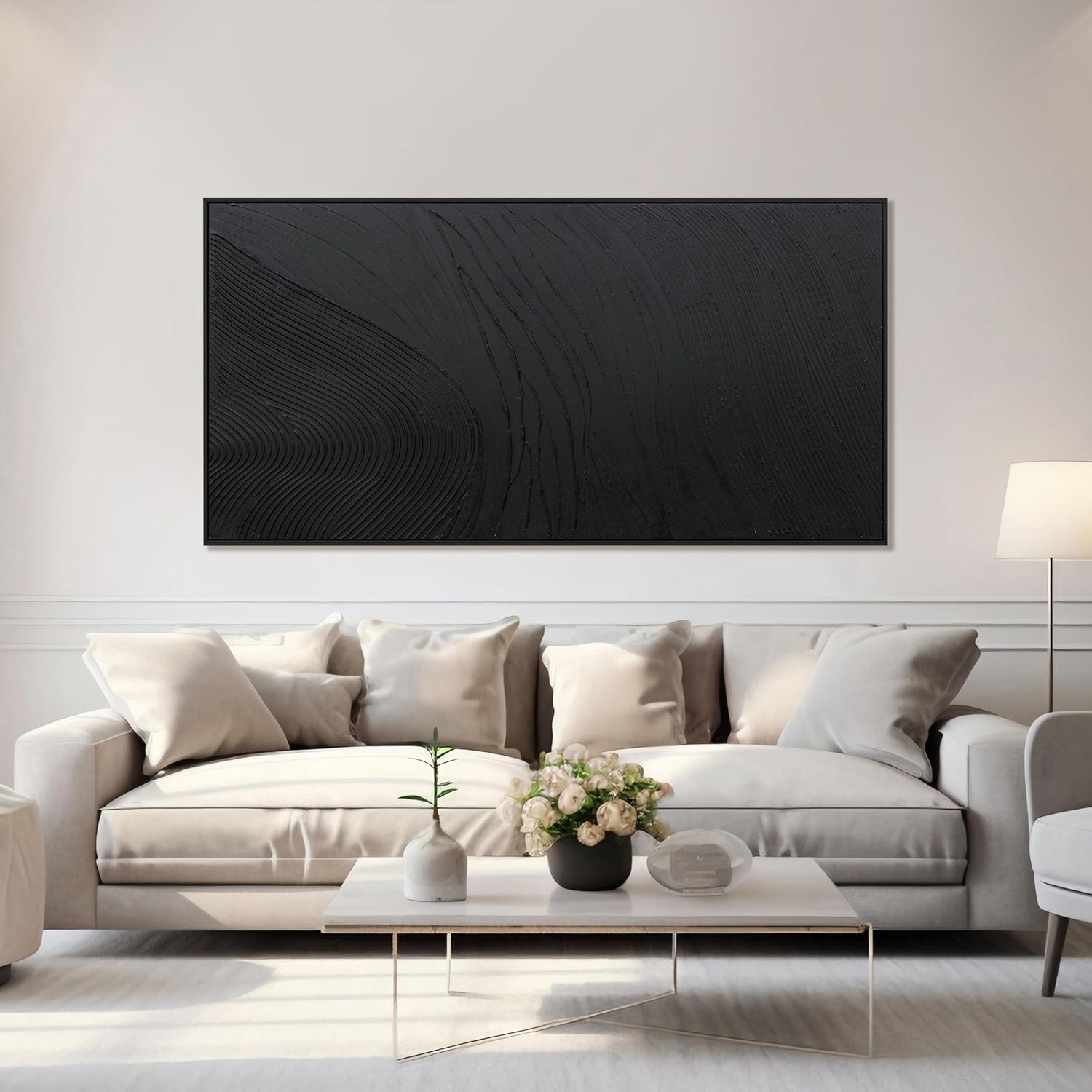 Contemporary Black Abstract Canvas Art – 29″x58″ Wall Hanging for Home Elegance