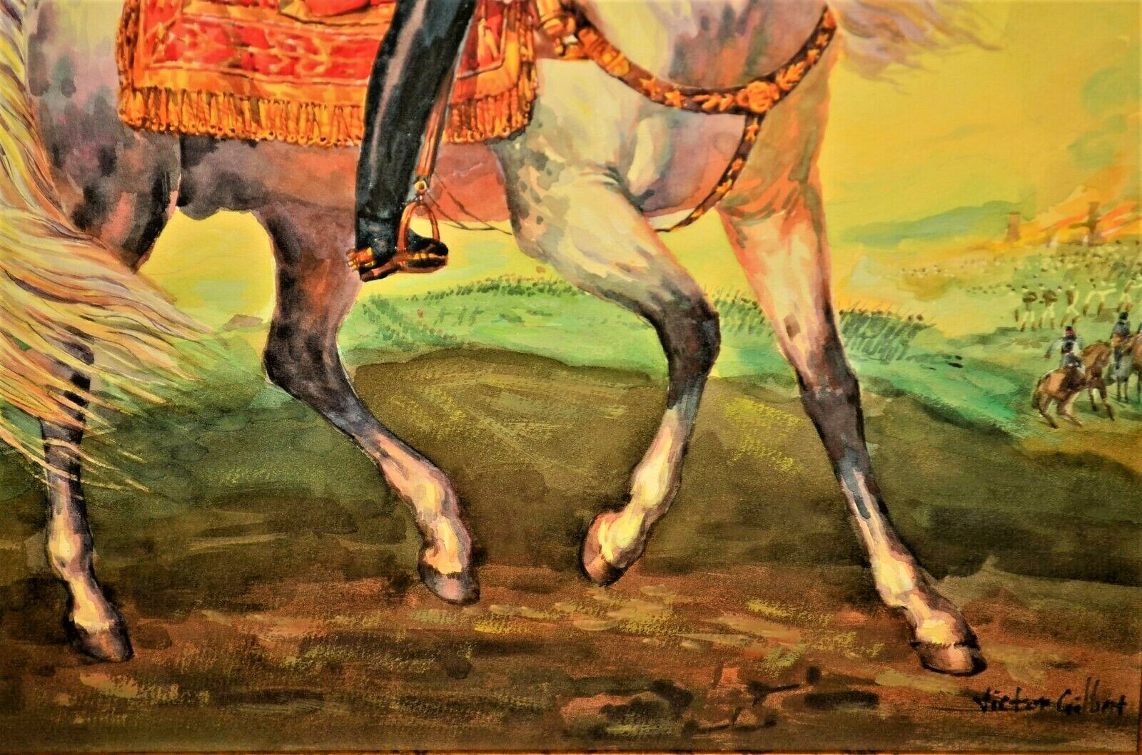 VICTOR GILBERT Original Signed Napoleon Portrait Landscape Watercolor Painting