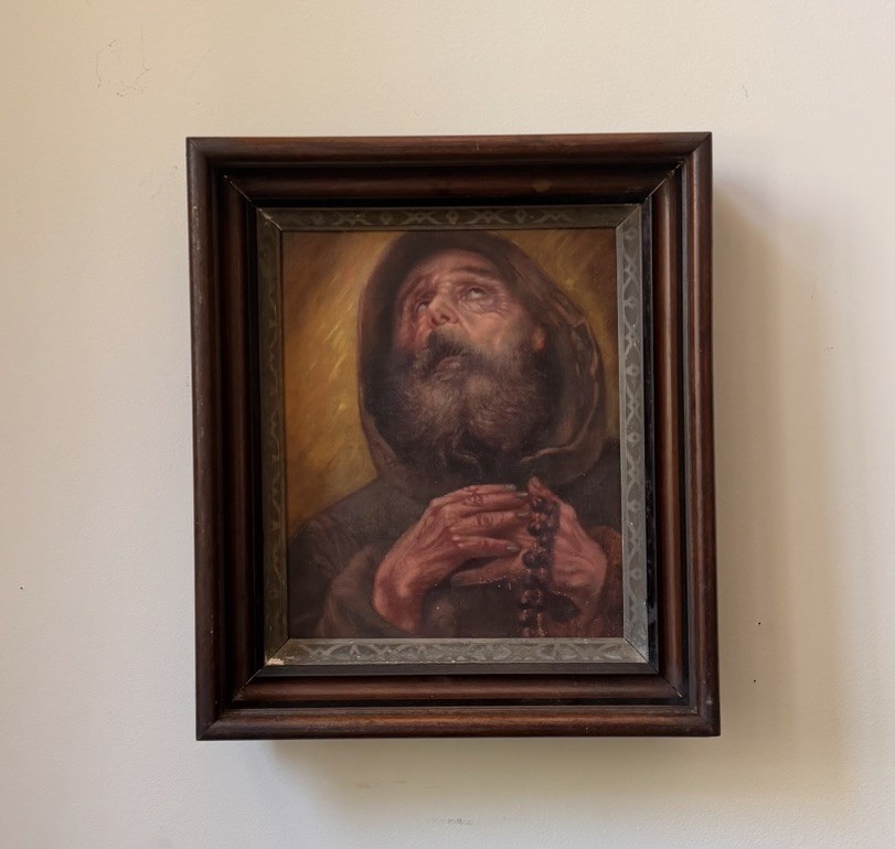 Antique European Religious Oil Painting Saint Francis of Paola Portrait