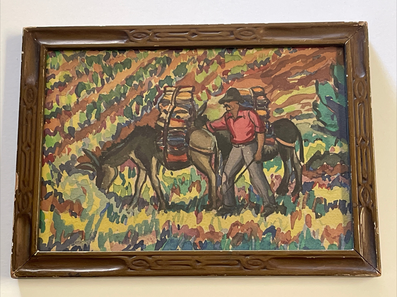 Antique Painting Wpa Era Farmer Produce Farming Worker Crops Regionalism 1930’s