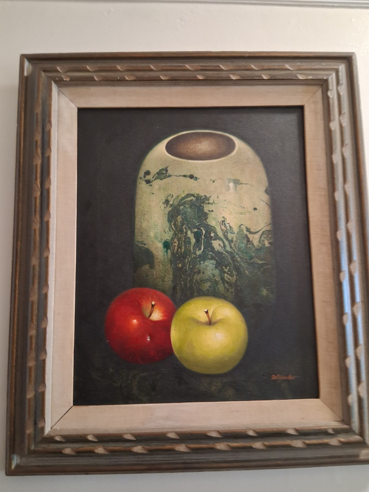 Nelgambero Signed Framed Still Life Painting Vase and Apples Fruit Art