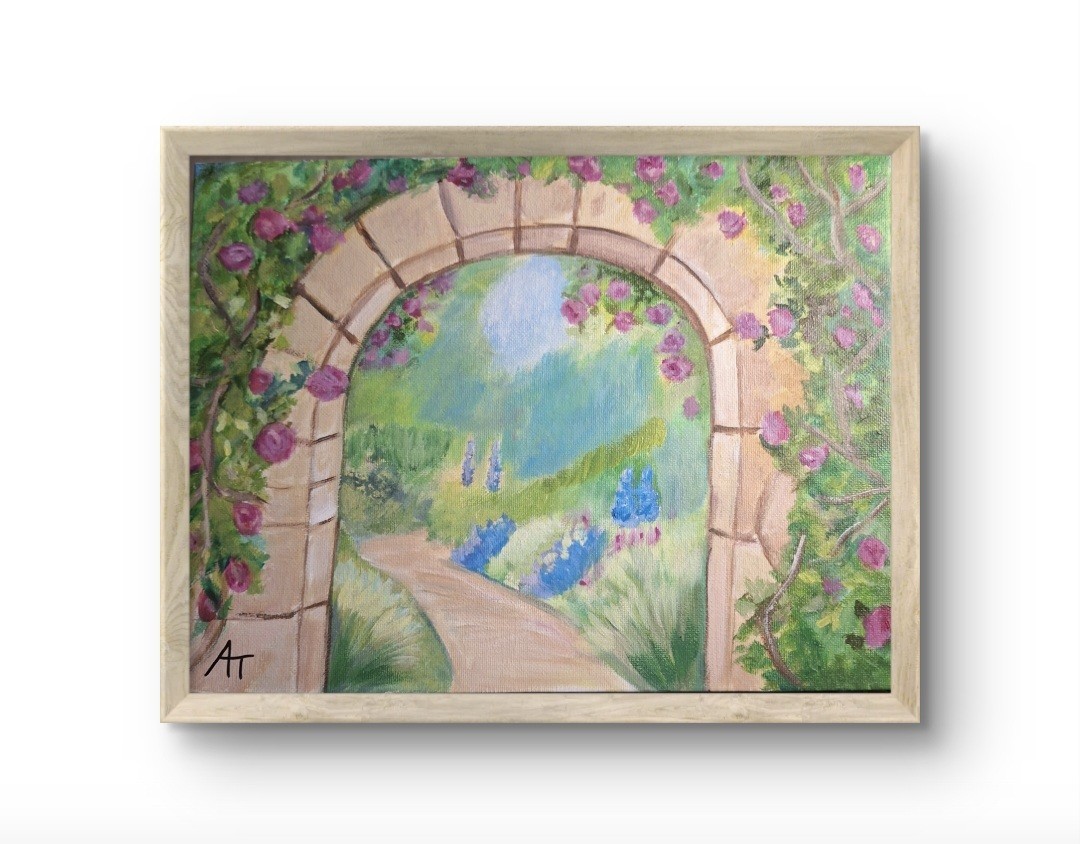Original Secret Garden 9×12 Acrylic Panel Painting Home Decor