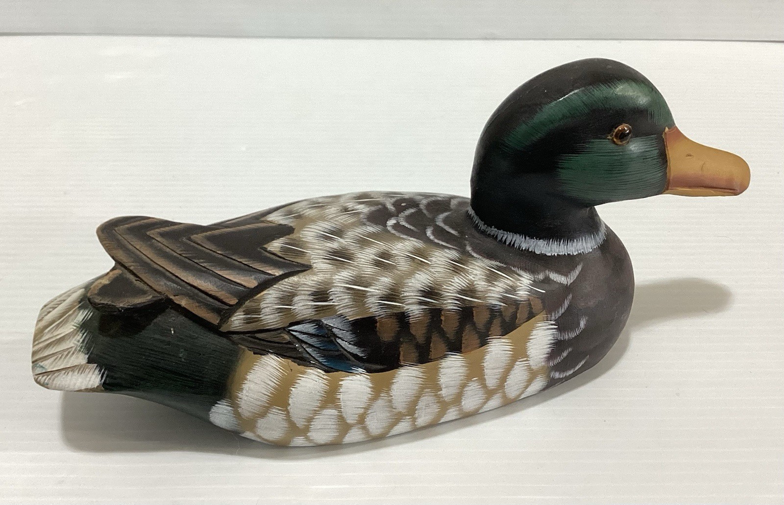 Wooden Duck Decoy Hand Painted In Vintage Style 25oz Yellow Bill Folk Art