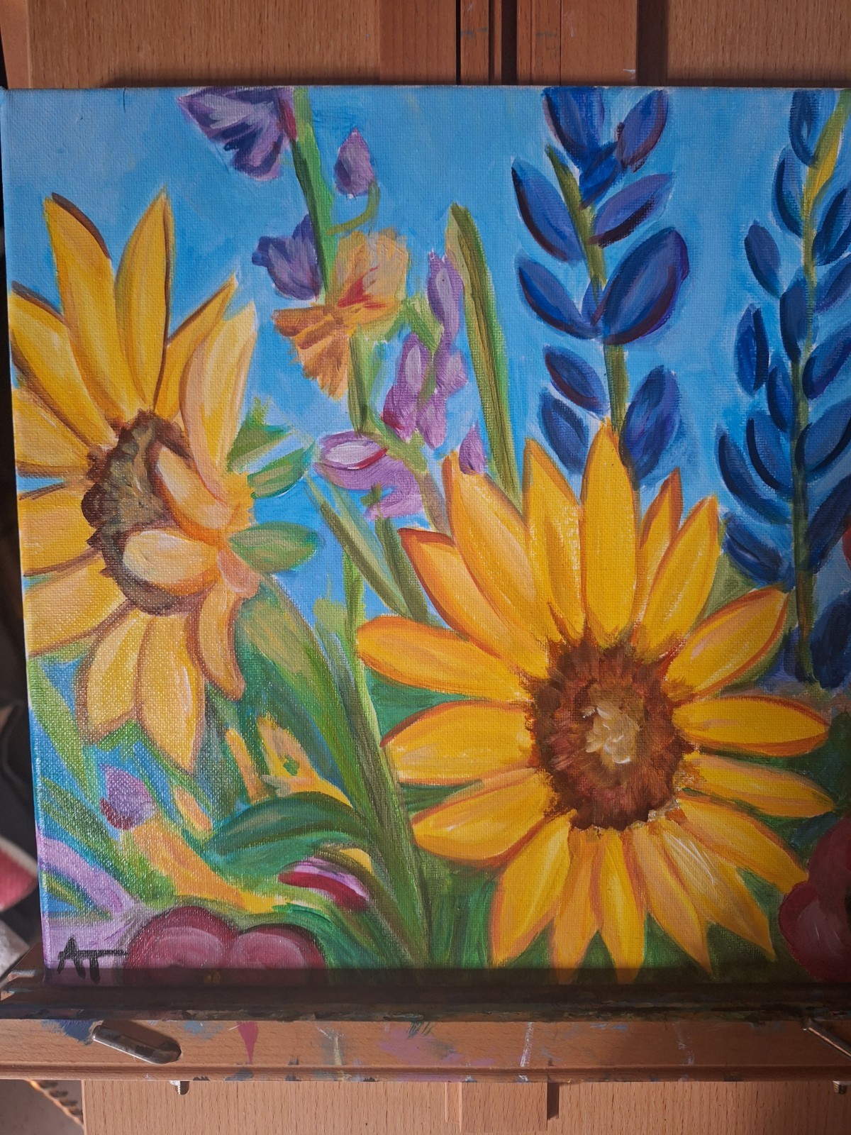 Electric Wild Flowers 12×12 Stretched Canvas