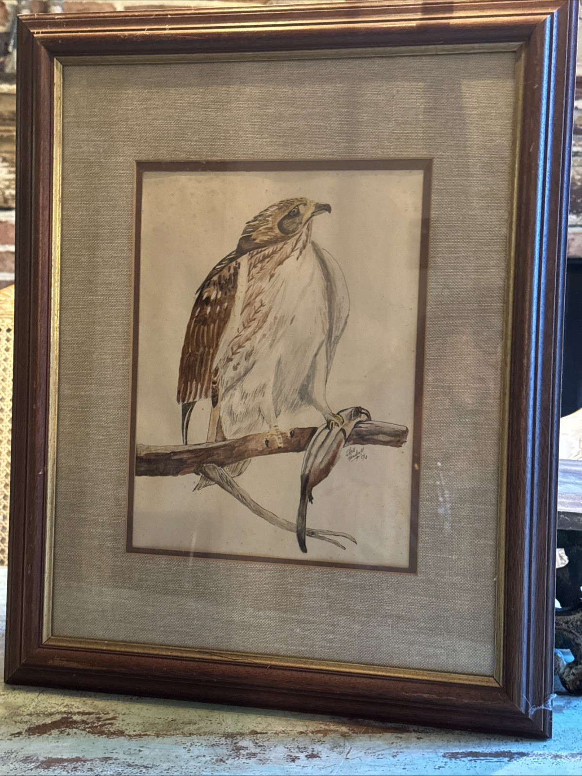 Vtg Bird Art Painting American Hawk Signed Neil Parchall 1976 Framed