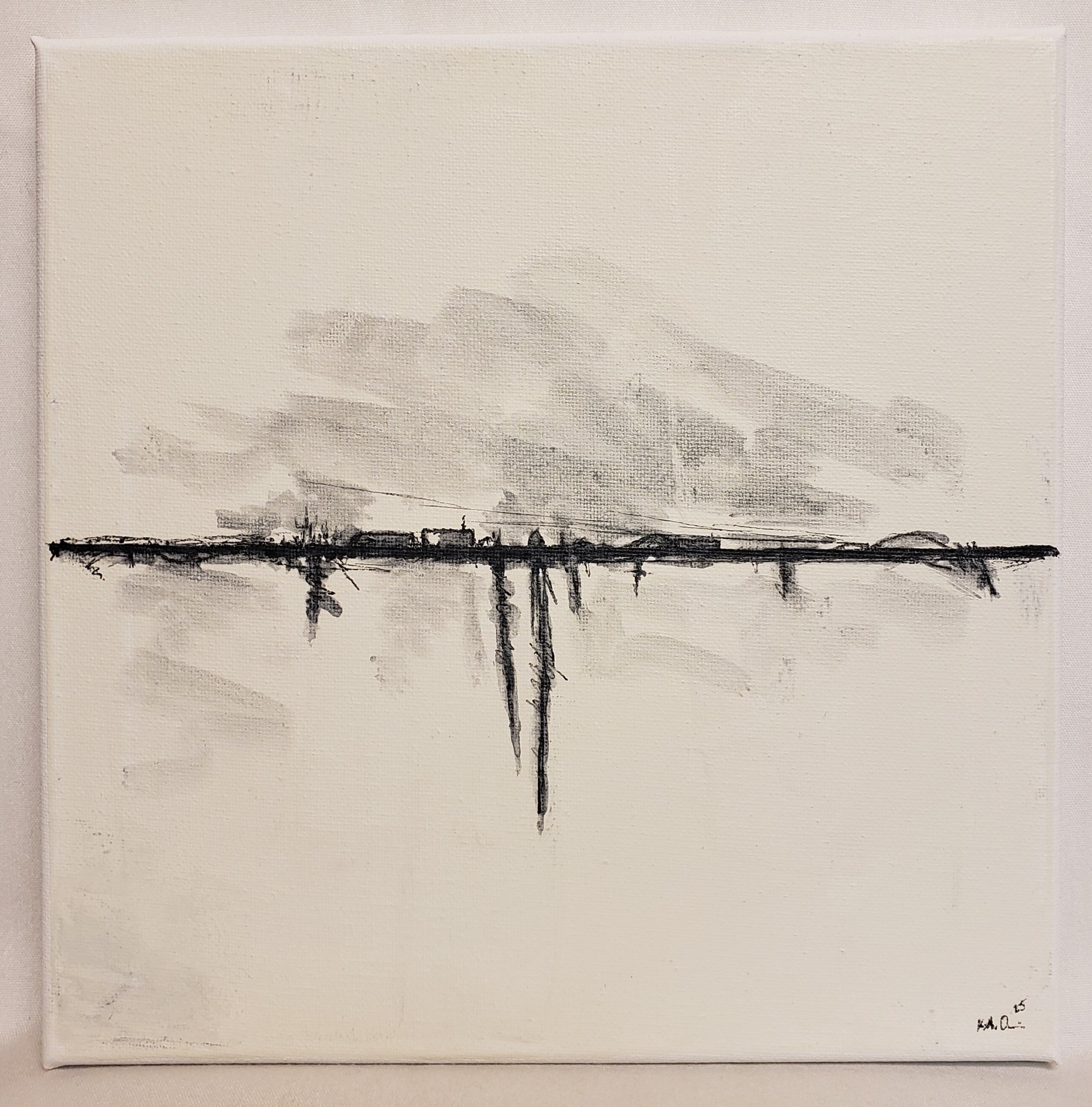 No.664 Original Abstract Minimal Landscape Drawing On Canvas By K.A.Davis