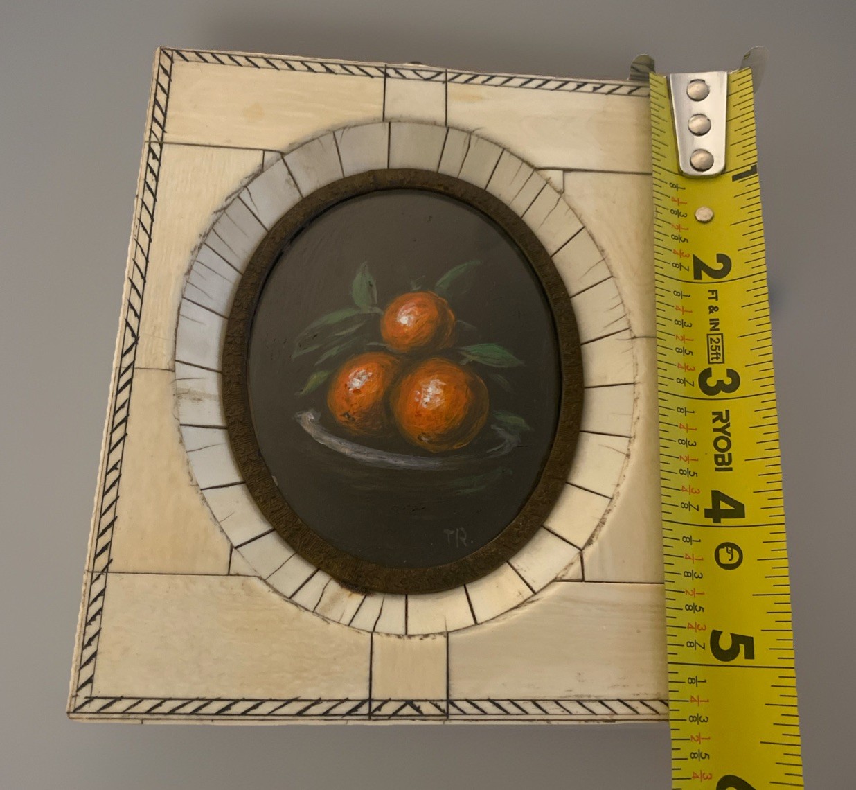 Vntg Still life ORIGINAL OIL PAINTING Clementine Oranges Small Stone Frame