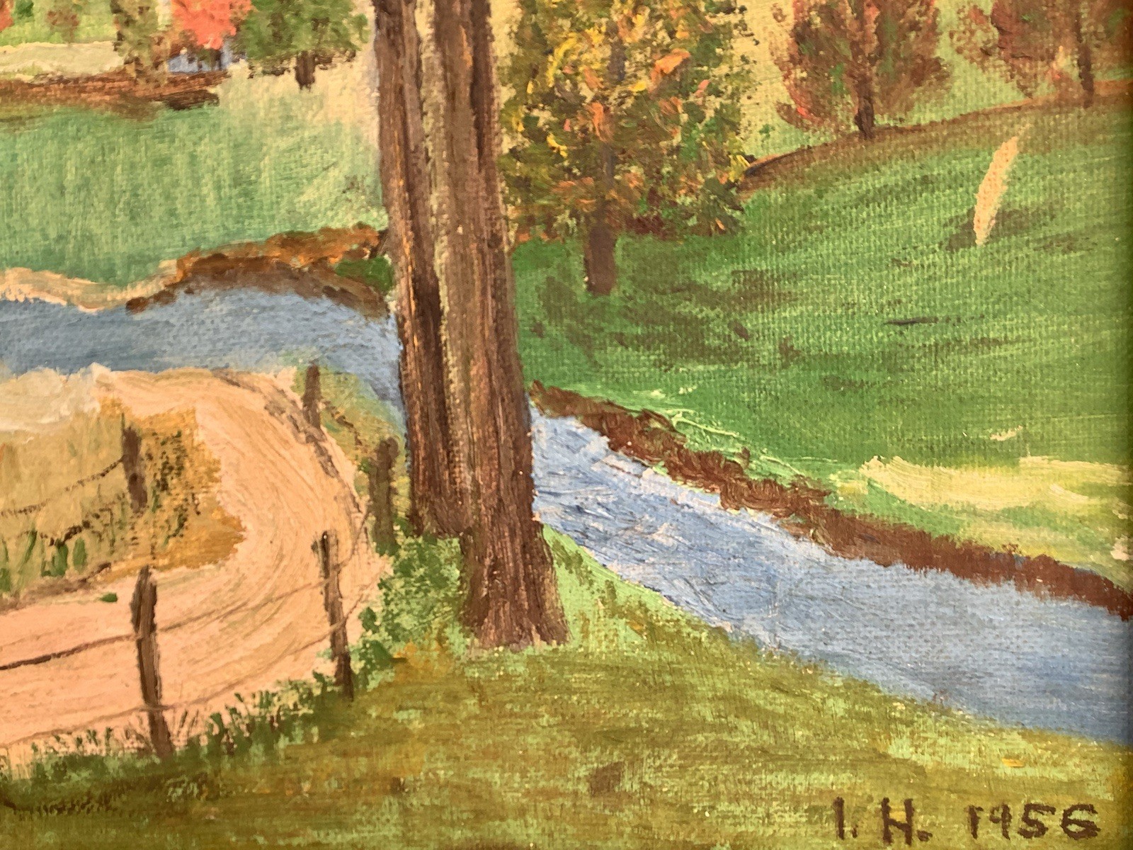 Vintage Fall Landscape Original Oil Painting Vibrant Wood Frame Artist Signed