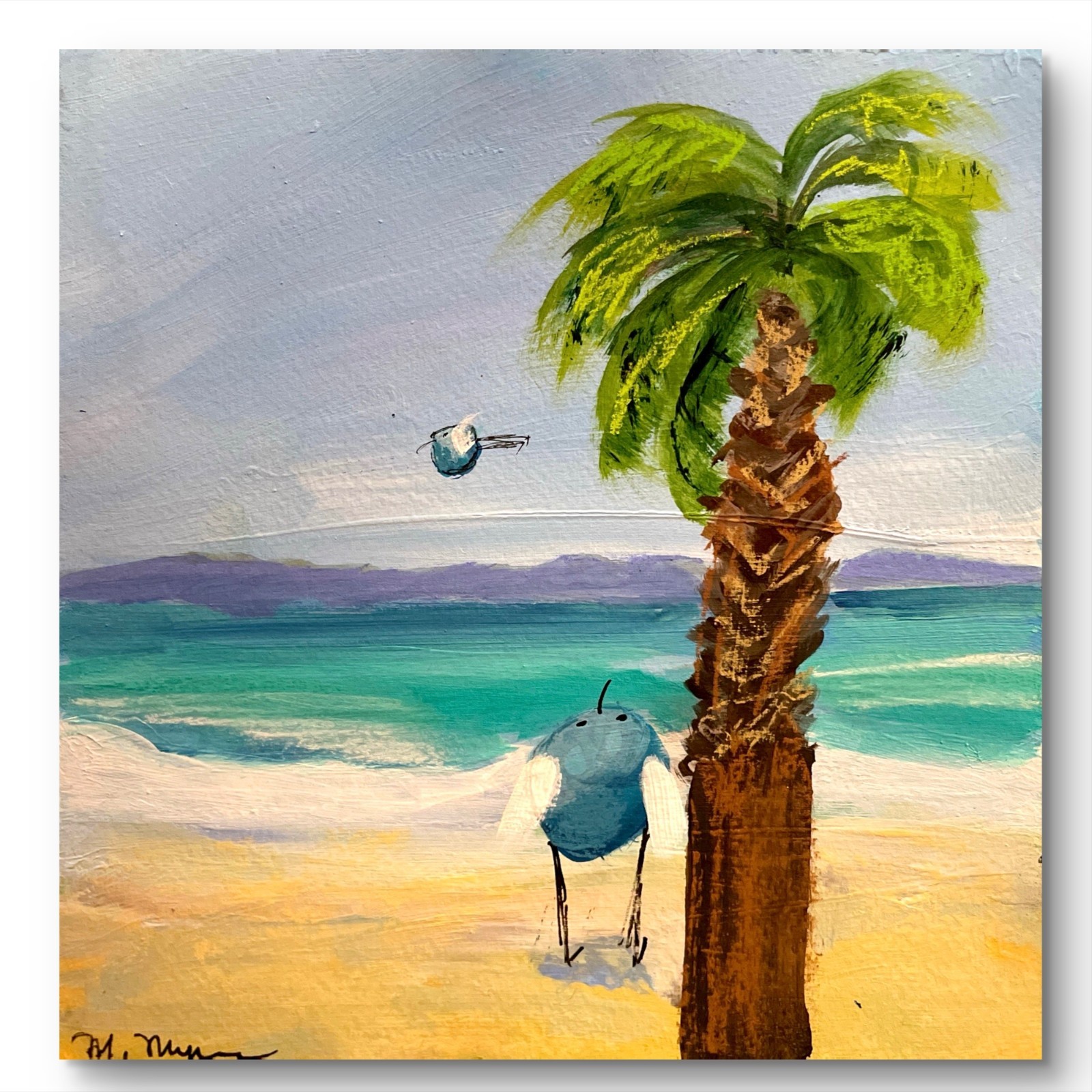 Mary Myers Original Beach Birds Abstract Expressionism 8×8 on cradled wood