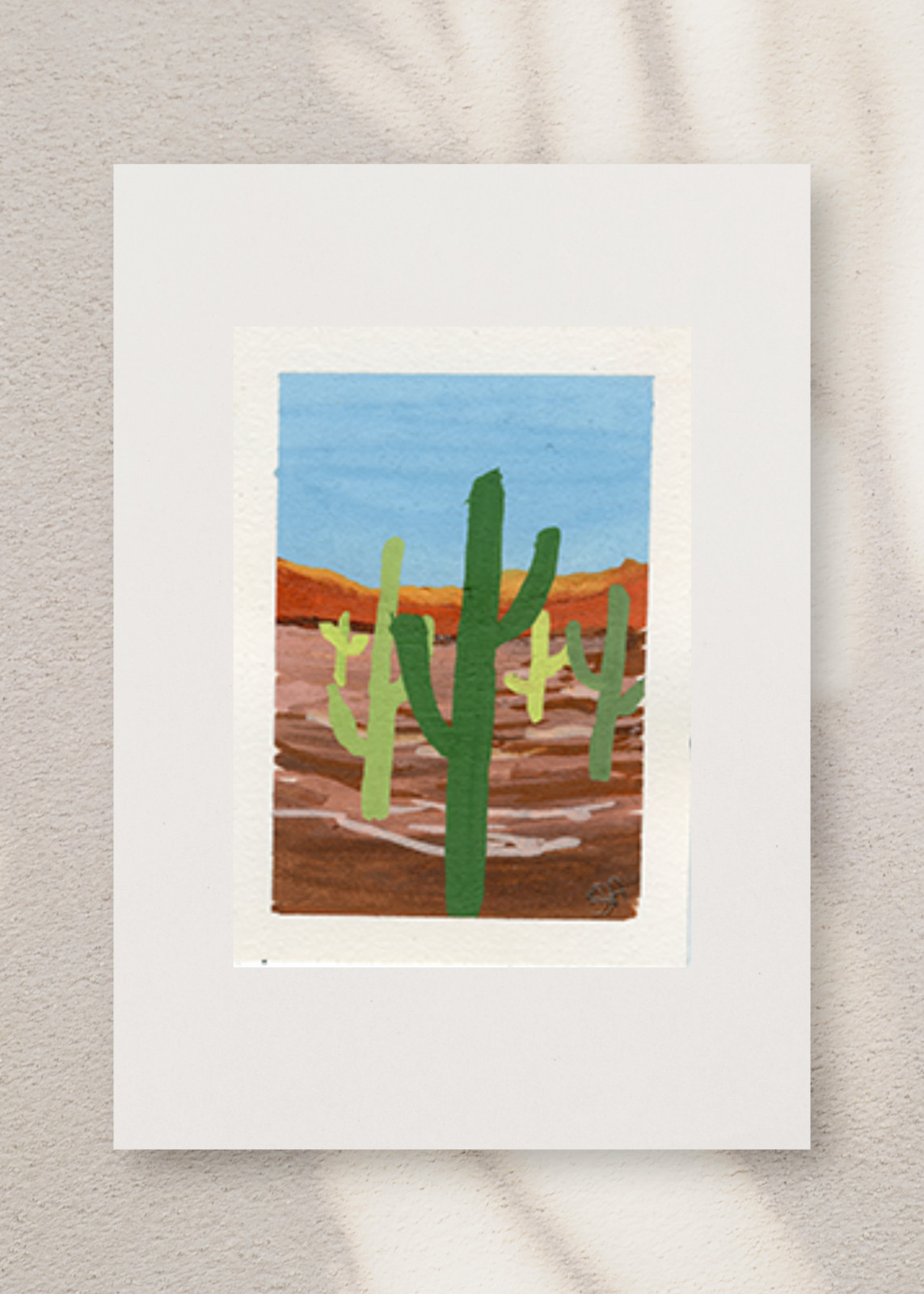 ACEO ATC New Mexico#2 in series Desert Cactus Acrylic Marker Painting OOAK