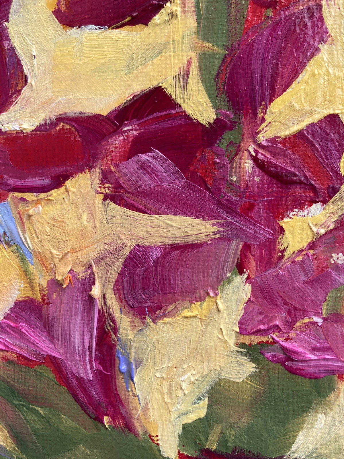 “Pink Flowers And LemonsOn Periwinkle “ AnOriginal Oil Painting 12”x9” On Canvas