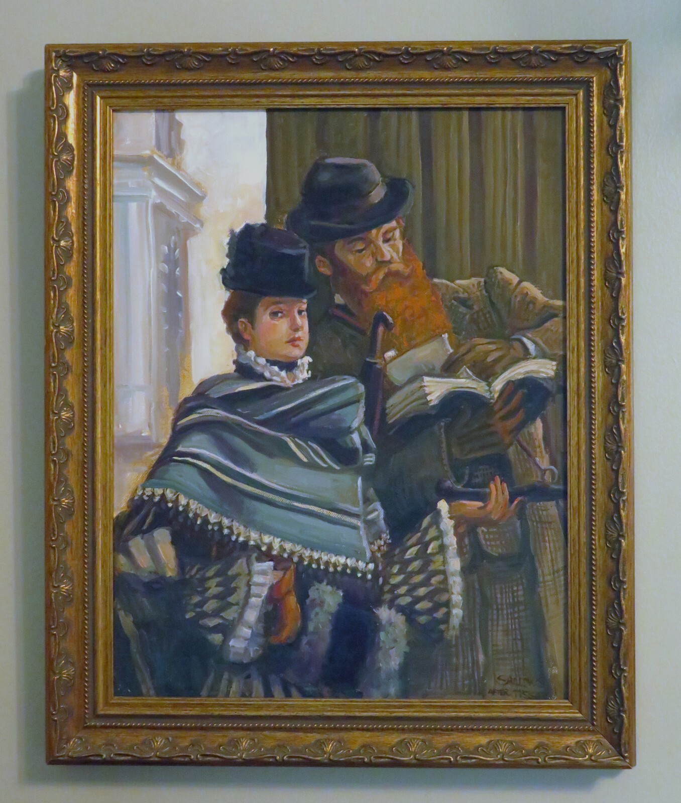 London Visitors after Tissot Framed Original Oil Painting Museum Traditional