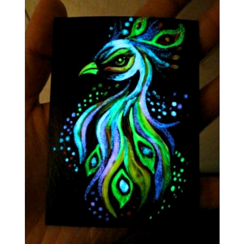UV (Radiant) ACEO Original Peacock Birds Acrylic Pop Art Hand Painting NEW OOAK