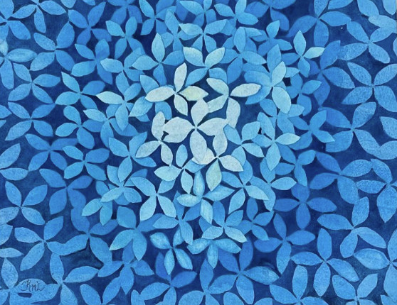 PAINTING WATERCOLOR ART FLOWER HYDRANGEA BLUE 11X14 AND DOUBLE WHITE MAT 16X20