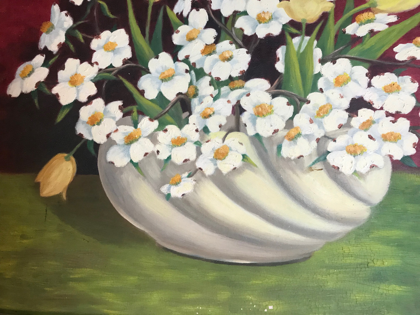 Vintage M Harrison «Still Life With Flowers» Oil Painting- Signed And Framed