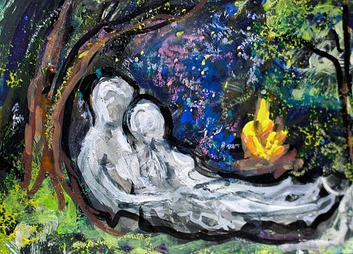 ACEO Original Painting Divine Energy FIRE Soul Union Self TWIN FLAME Love ART
