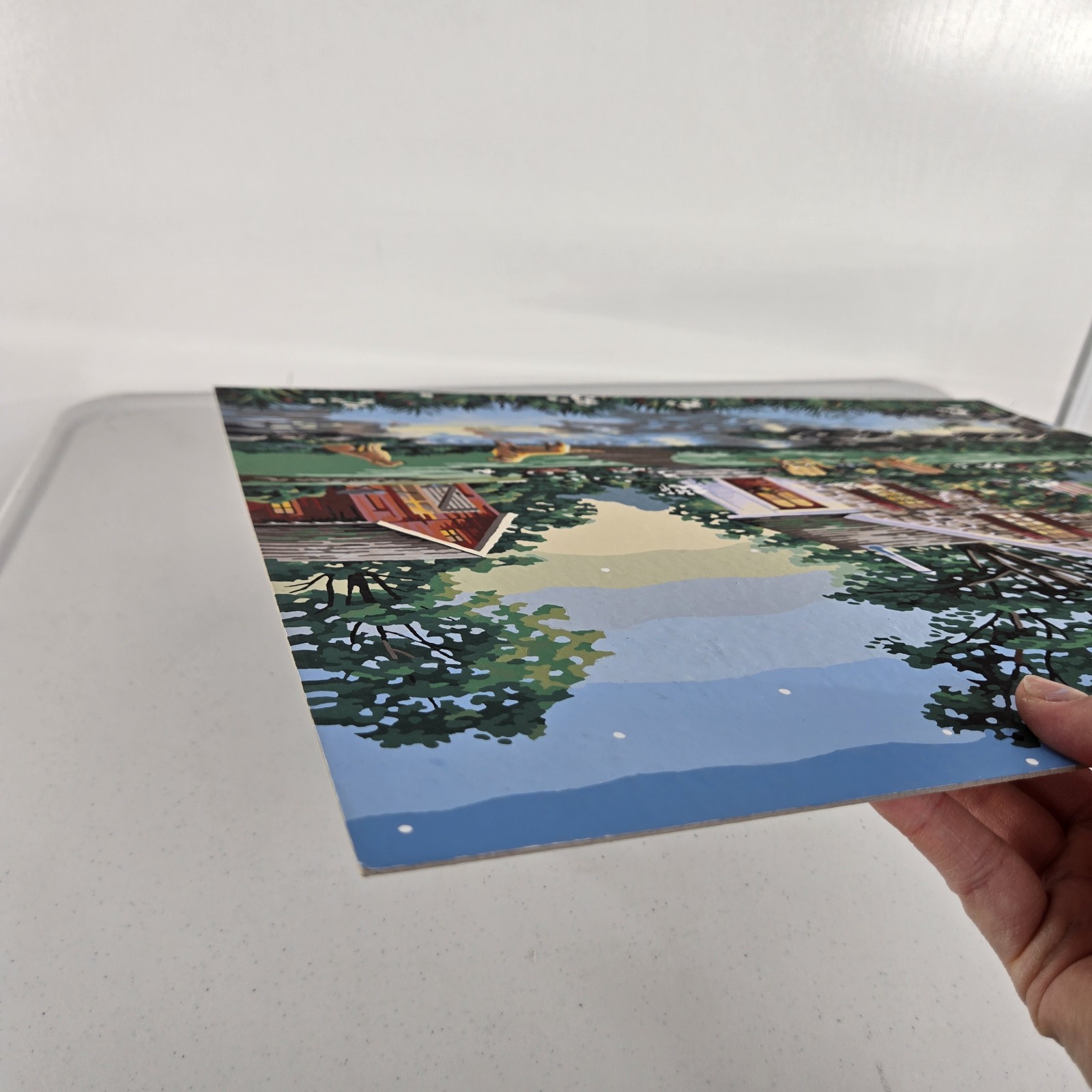 Summer Cottage Paint By Number Finished Acrylic Painting Golden Dogs Lake 20×16