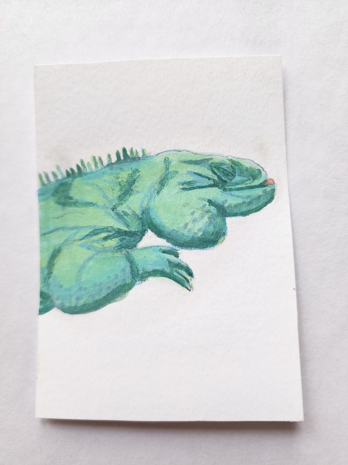 ACEO Original Abstract Acrylic Painting Cayman Blue Iguana by Kiva