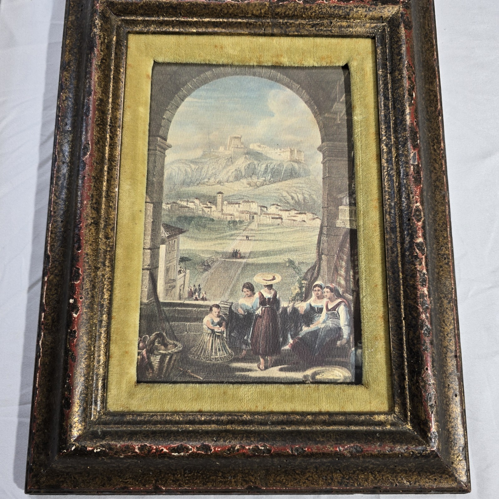 19th Century Hand Painted Litho Watercolors Framed
