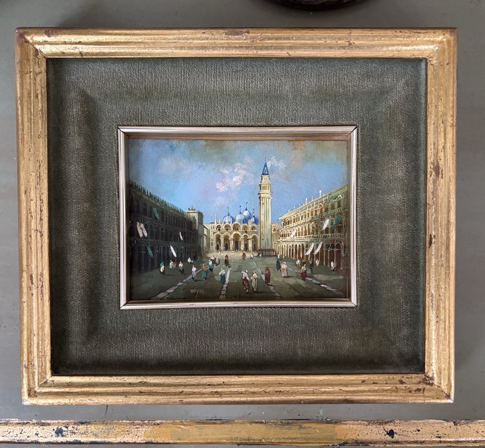 Antique Miniature Oil On Copper Painting Signed DEYER P. San Marco Venice Italy