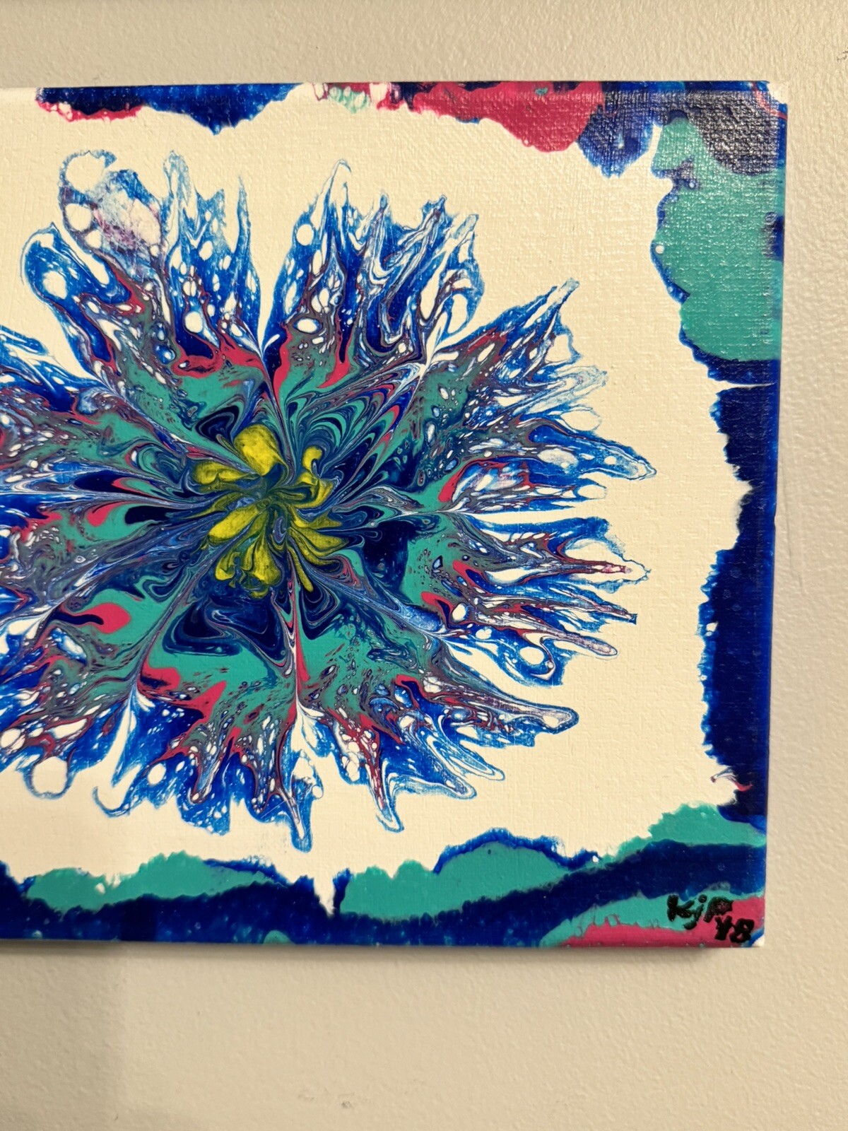 Original Abstract Art Acrylic Fluid Pour Flower Painting On Canvas Wall Decor