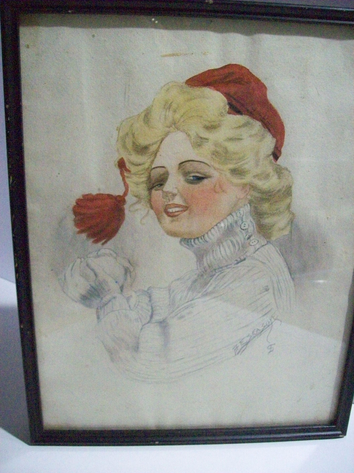 Watercolor Painting, Winter Scene «WOMAN MAKING A SNOWBALL», B. E. Season