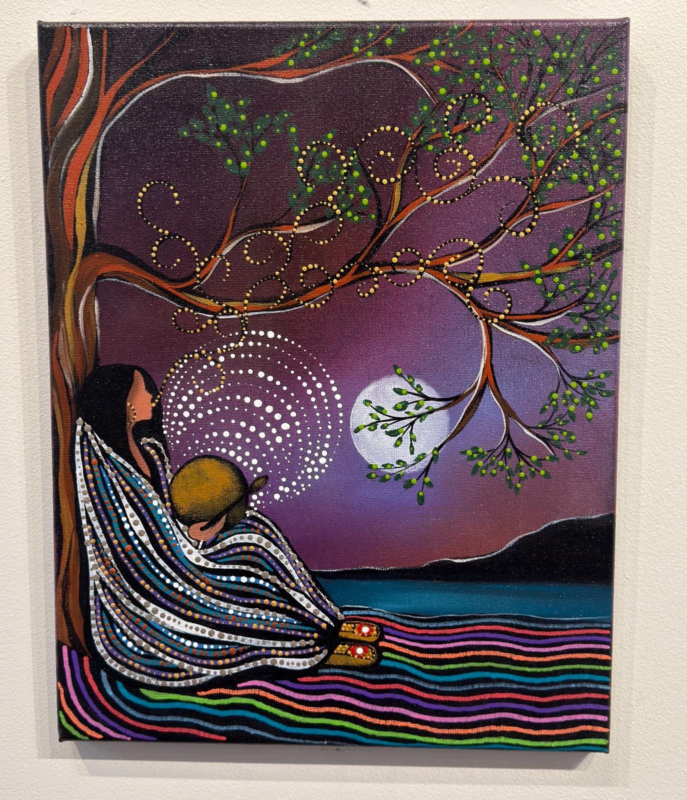 Betty ALBERT Original Painting » Moon Song » Native indigenous Cree Art Woman