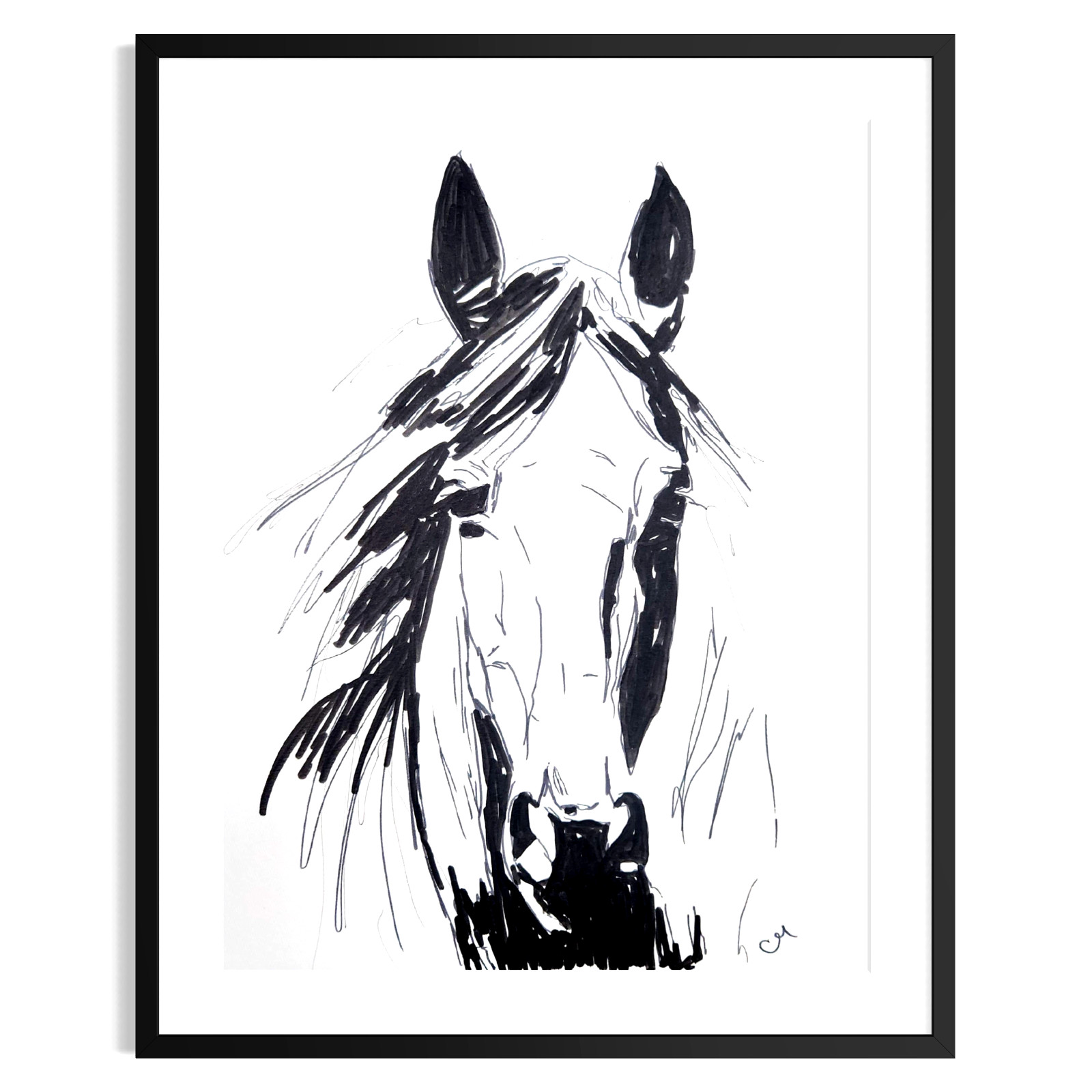 Fine Art Abstract Acrylic 9×12 Horse Paper Black White Modern Wall Art