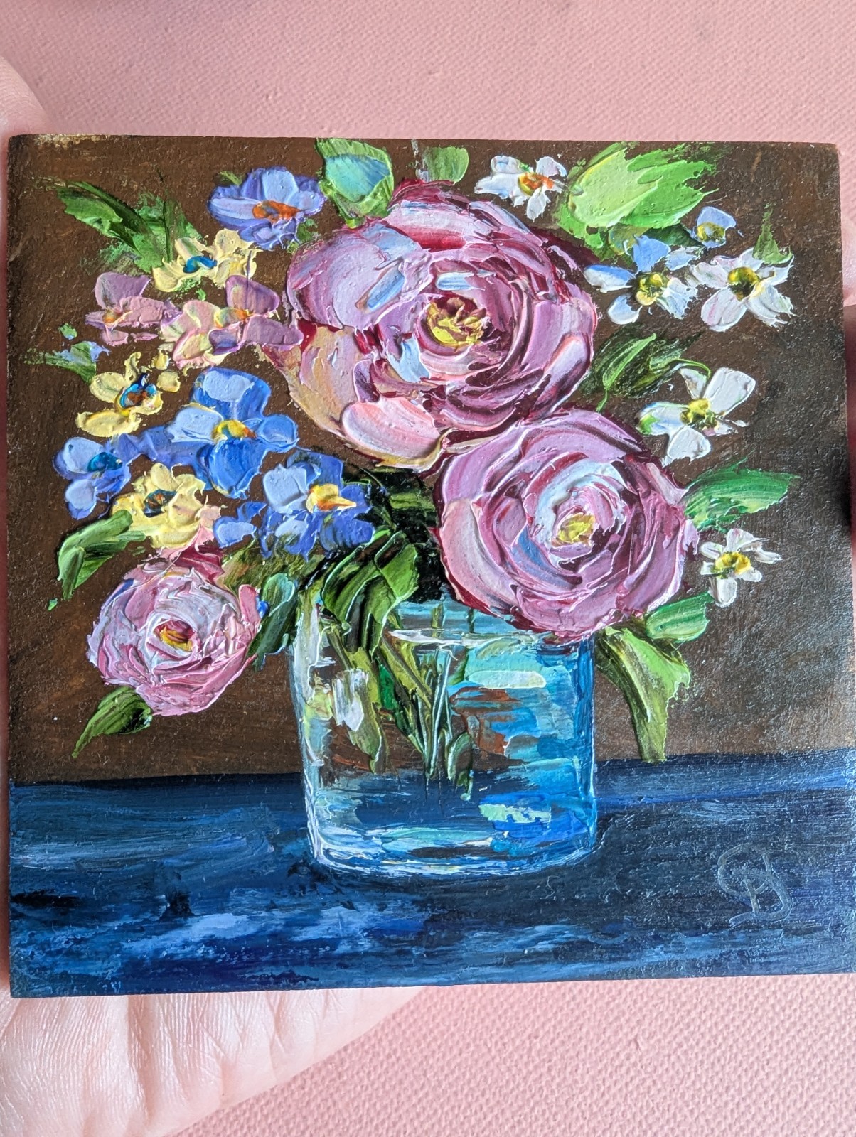 Roses Original OIL Impasto PAINTING Impressionism , Framed